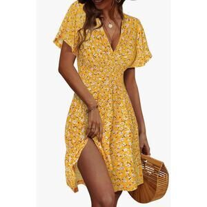 BRAND NEW W TAGS Womens Sundress Summer Floral Short Sleeve V Neck A-Line Dress